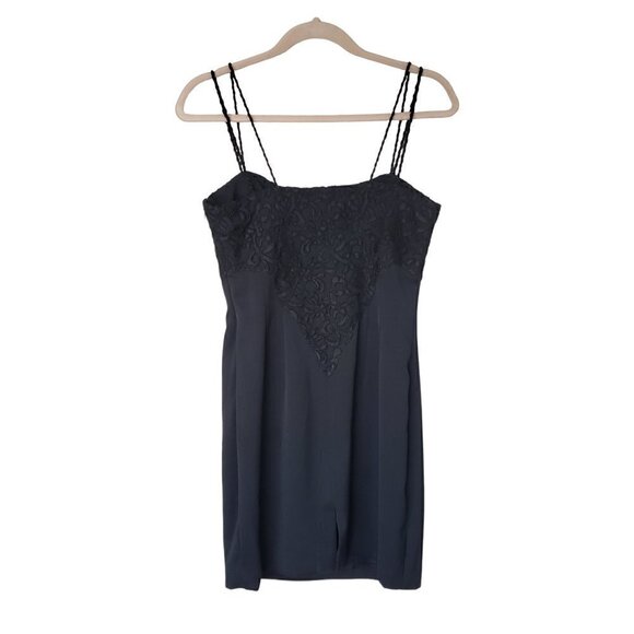 Vintage 90s Y2K Little Black Dress By Andrea Polizzi With Corded Lace Detail - Picture 2 of 8
